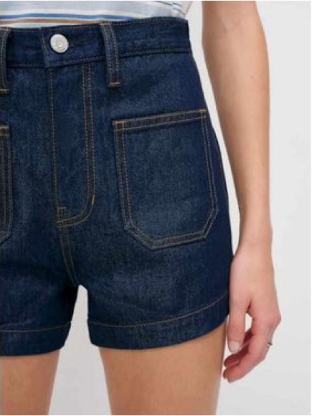 Reformation Alyssa Stretch High Rise Dark Blue Denim Shorts 3.5 inch